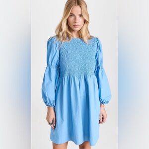 SOLD! EUC GANNI Organic Cotton
Smocked Puff Sleeve Mini Dress S/US